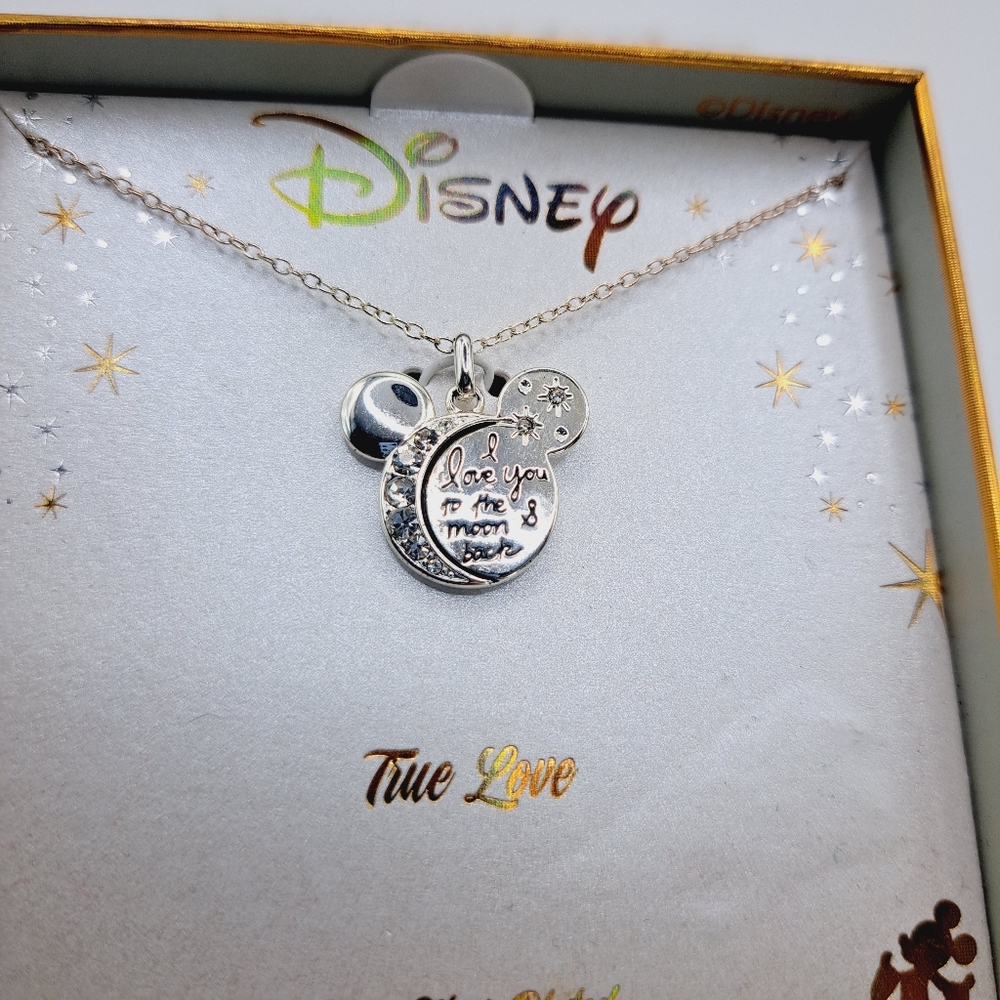 Disney Mickey Mouse I Love You to the Moon and Back Fine Silver Plated Necklace